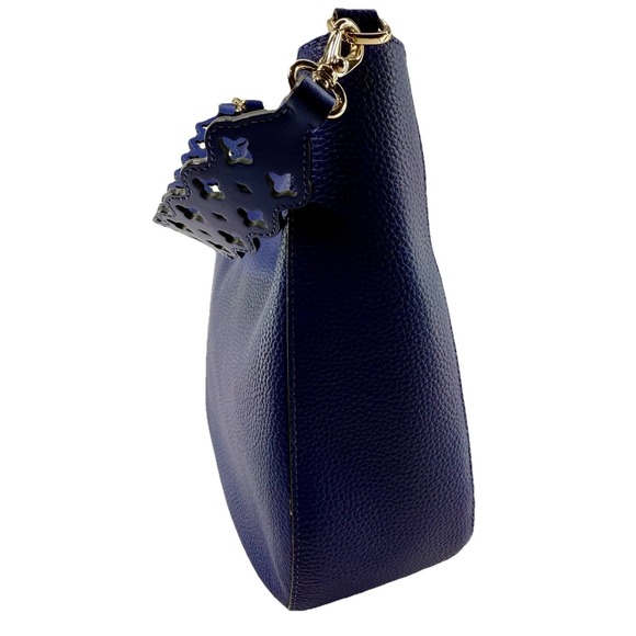 Kate Spade Marcus Street Hobo Asilah Blue Pebbled Leather Cutout Strap Rare NEW - Picture 4 of 16